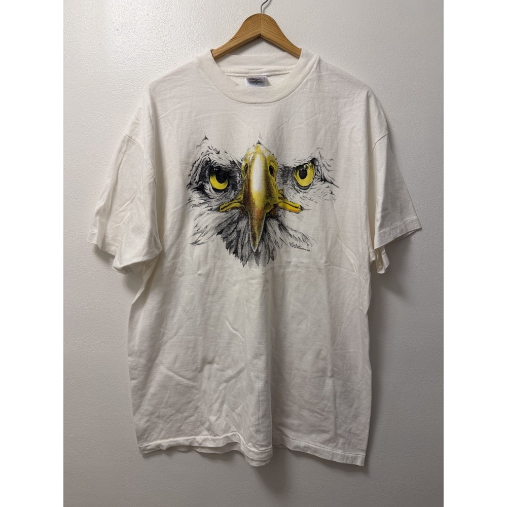 Vintage 1994 Lee Graphics Proud Bald Eagle Big Logo White T Shirt Men's XL 90s